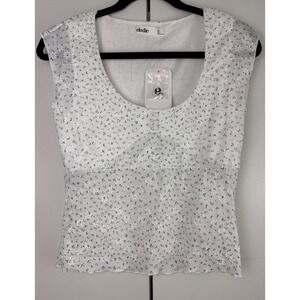 Elodie White Floral Print Cap Sleeve Button Front Top Women's Size L
